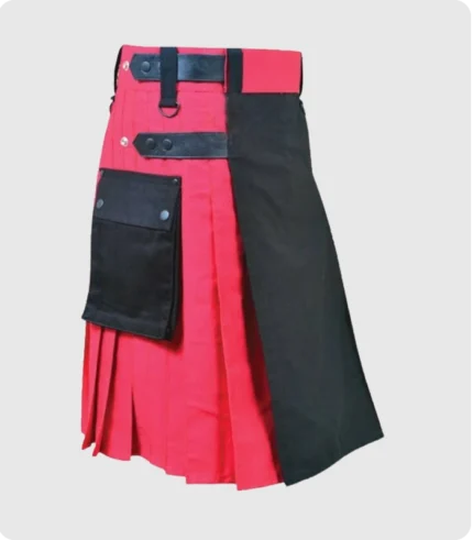 Black And Red Double Tone Kilt With Leather Straps