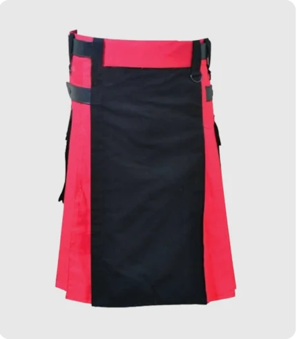 Black And Red Double Tone Kilt With Leather Straps